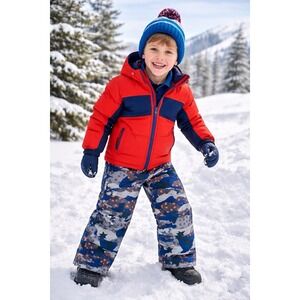Boden Kids Snow Pants Star Camo Blue Gray Orange Size 3–4Y Waterproof NWT